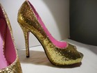 NEW Leg Avenue ELLA 5" Heel Peep Toe Gold Glitter Pump Shoe  Size 6  — photo 2