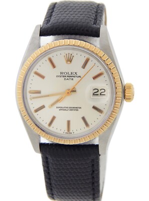 Rolex Date Mens 2Tone 14K Yellow Gold and Stainless Steel Watch Silver Dial 1505