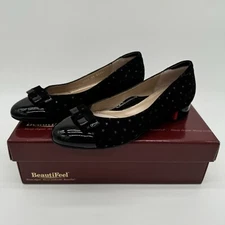 Beautifeel Etta Black Suede Leather Star Print Cap Toe Heels Size EU 38/US 7-7.5