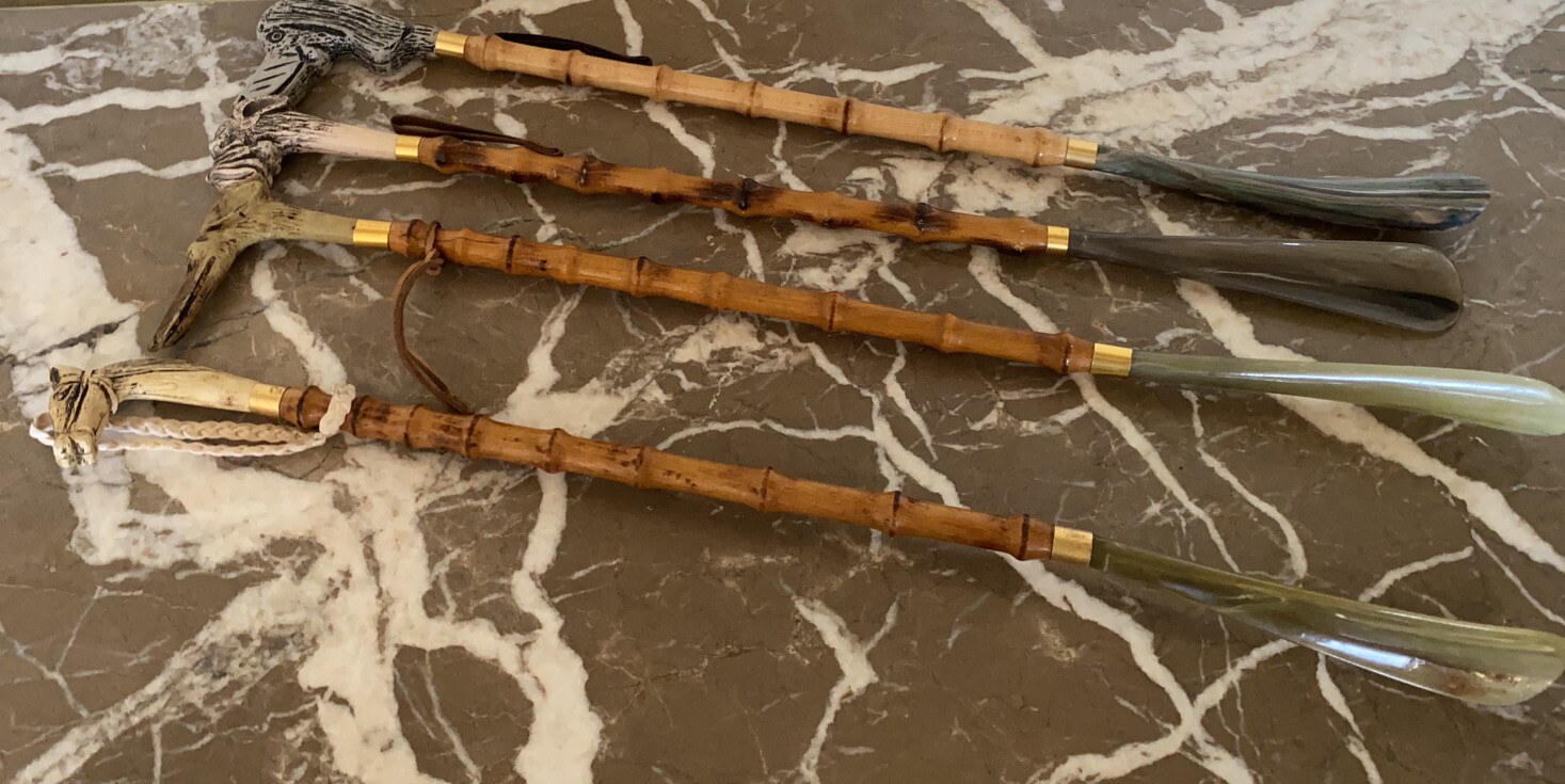 Vintage Shoe Horn Bamboo Wood & Plastic Made In Italy Gem