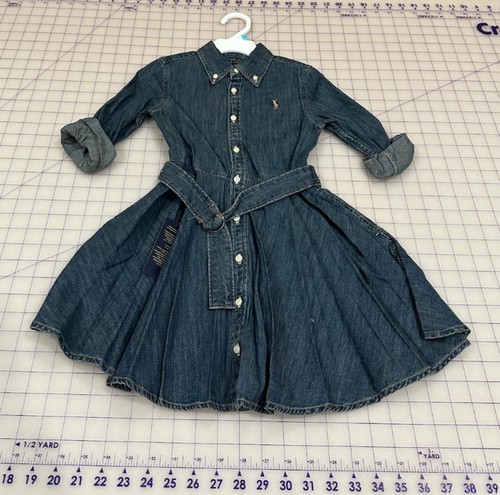 NWT Authentic Polo by Ralph Lauren Big Girls Belted Denim Shirt Dress in Indigo - Picture 2 of 15