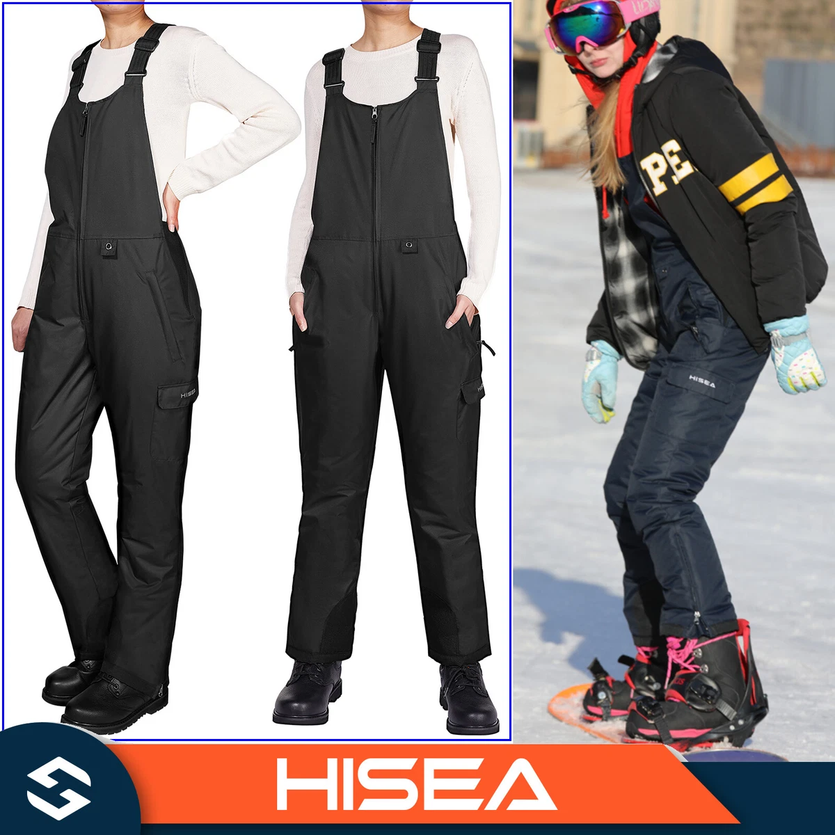 HISEA Women's Snow Bib Overalls Thinsulate Snowsuit Waterproof Ski Snow  Pants