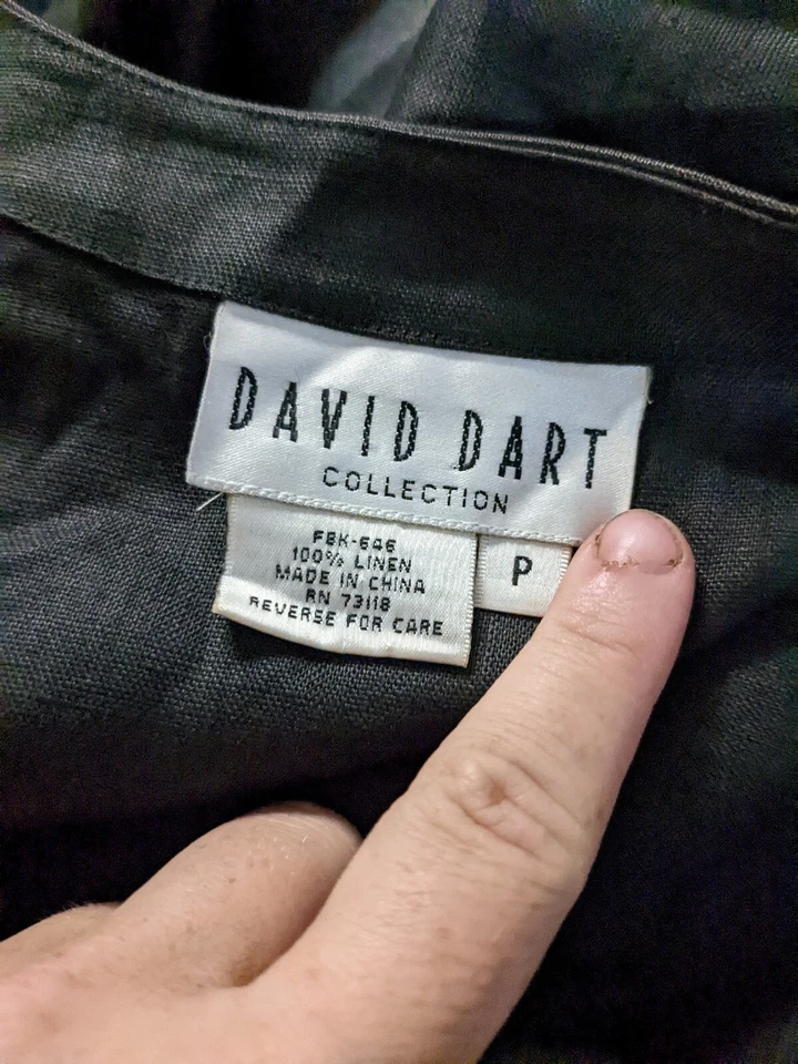 David Dart 100% Linho Lagenlook Preto Escrita Festa Piquenique Bordado Tamanho Pequeno P - Imagem 3 de 4