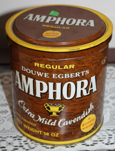 Vintage DOUWE EGBERTS AMPHORA 14 oz. Brown Pipe Tobacco Tin Holland 5 "