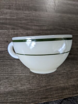 PYREX RESTAURANT WARE DUAL GREEN STRIPE COFFEE CUP  x1 GLASSBLOWER FREE US SHIP