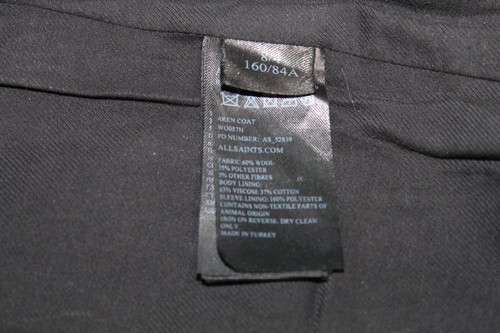 All Saints Aren Coat Size 4 Wool Hepburn Steampunk Modern Minimalist Herringbone - Picture 8 of 11