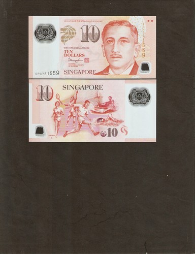 SINGAPORE 10 DOLLAR 2014-2023 1 or 2 Hollow or 1 Solid House Triangle UNC 1 NOTE - Picture 4 of 6