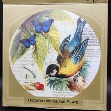 Rustic Garden Decorative Glass Bird Plate Chickadee Songbird