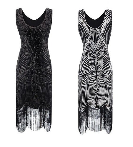 1920s FlapperDress Art DecoGreat Gatsby Dress V-Neck Tiered Fringe Sequin Dress - Bild 16 von 28