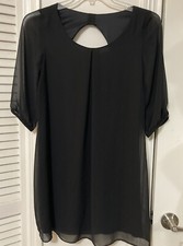 BCX Black Party Cocktail dress Sheer Sleeves Back Cutout Size S Womens