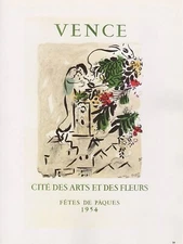 1989 VINTAGE "CHAGALL VENCE FETES PAQUES" MOURLOT MINI POSTER COLOR Lithograph