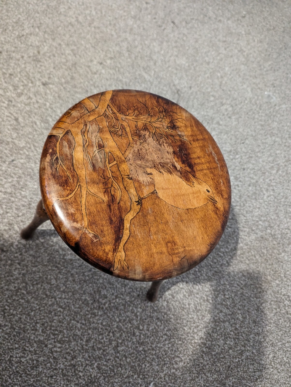 Antique Milking Stool Robin Engraving Unique Vintage eBay