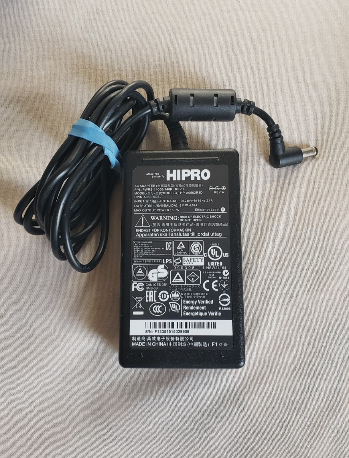 Hi Pro Power Genuine Zebra HIPRO PWRS-14000-148R A0502R3D AC Adapter Cradle Power ...