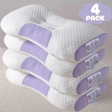 4PK Ergonomic Orthopedic Contour Knitted Massage Pillow Sleep Purple Lavender