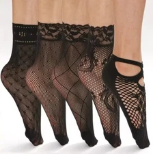 5-PACK WOMEN'S LACE FISHNET MESH SHORT ANKLE CUTE RUFFLE STOCKINGS HOSIERY SOCKS
