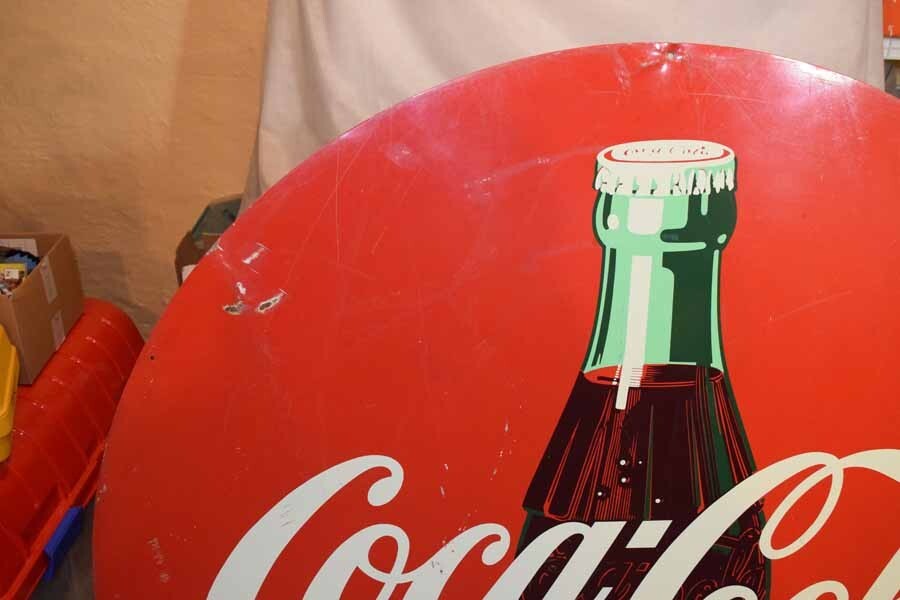 Large Vintage Heavy Metal Coke Coca Cola Sign 45.5