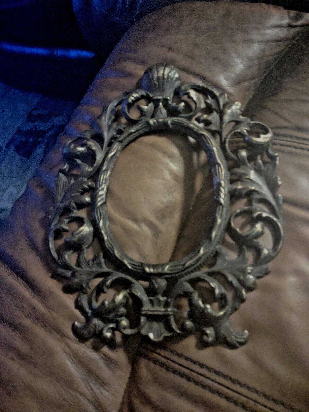Antique Brass Ornate Art Nouveau Oval Picture Frame No Glass  12 x 9