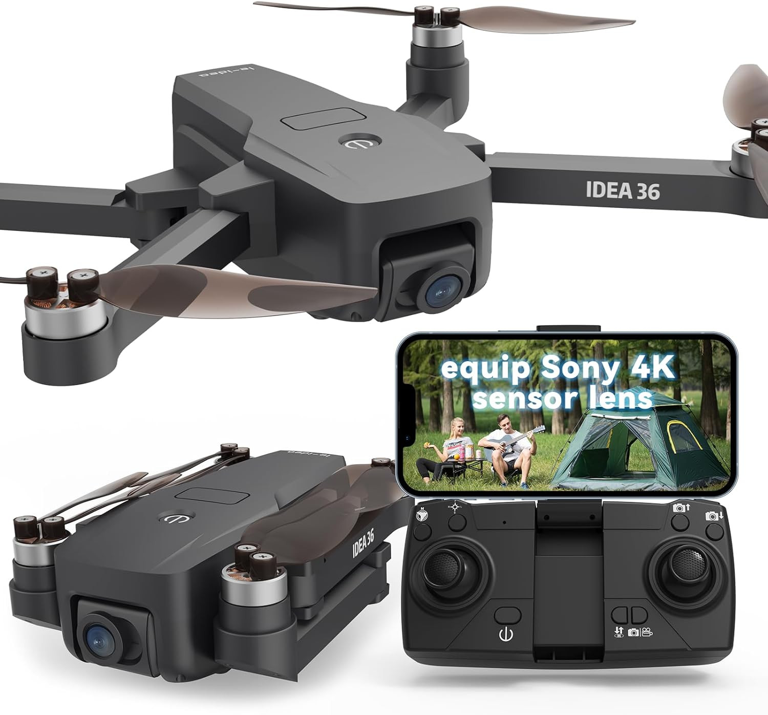 Drone GPS avec camera 4K moteur sans balais et carte SD modèle noir E500