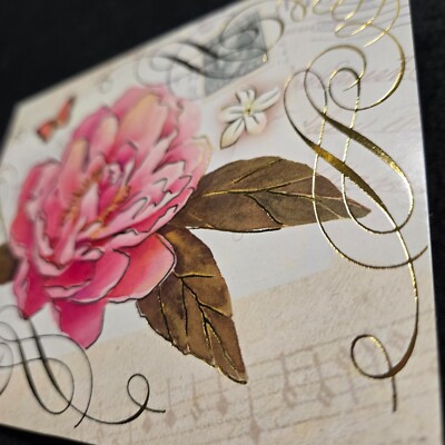 Blank Note Card . Flower Butterfly Gold Foil . by Pooch (w/ Limited Tracking)