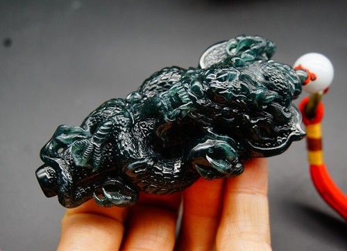 Certified Grade A Blue Guatemal Icy Blue green Jade jadeite Dragon Pendant 711 - Picture 10 of 22