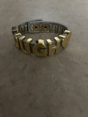 BCB Generation Gold Tone Charm Iridescent Strap Cuff Bracelet