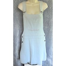 Zara Bib Overall Style Knit Dress Sz M Pale Aqua Casual Sporty BOHO Cottagecore