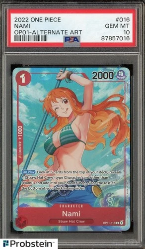 2022 One Piece OP01 EN Alternate Art #016 Nami Pre-Errata PSA 10 GEM MINT