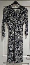 Fat Face Jersey Dress Size 10 Navy Floral Knot Front 3/4 Sleeve V Neck Stretch