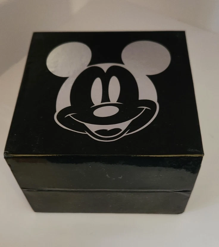 Disney Mickey Mouse Head Black Silver Tone Ears Wrist Watch Rhinestones Leather - Image 3 of 4