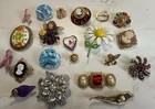 Vintage Mix Lot Brooch Pin Cameo Rhinestone Enamel Costume Jewelry Pink Ribbon
