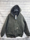 Vintage Carhartt For Women WJ130 MOS Moss Green Hooded Jacket Size L Distressed