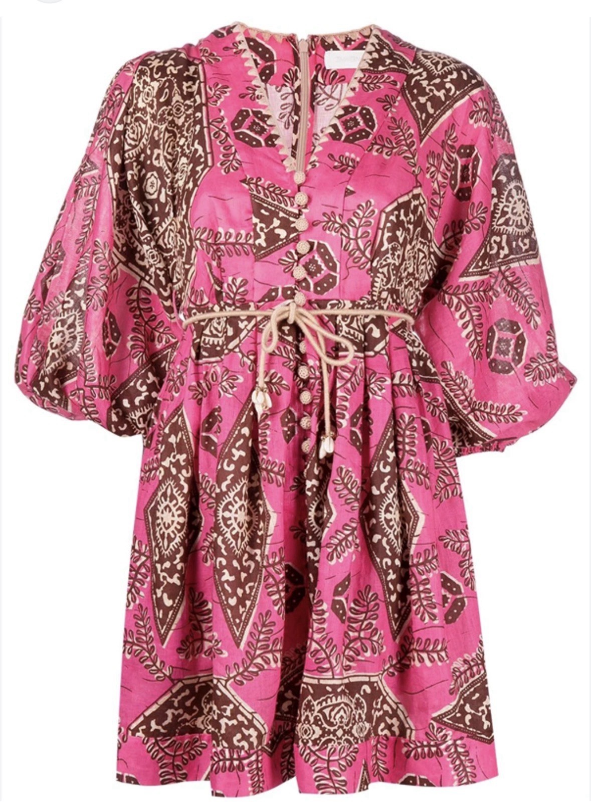 Zimmermann Lulu Plunge Mini Dress Size 3 AU14 Pink Print Rope Belt RRP $595 image 9