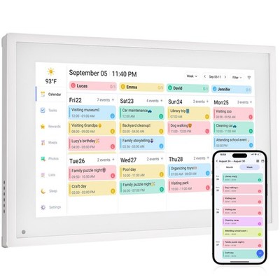 Digital Calendar Chore Chart - Touchscreen Interactive 10.1 Inch, White 