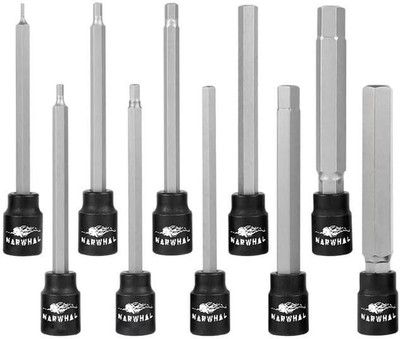 Extra Long Allen  Hex Bit Socket Set (10 Pack) - Long 6'' Hex Bit in 3/8'' Drive S