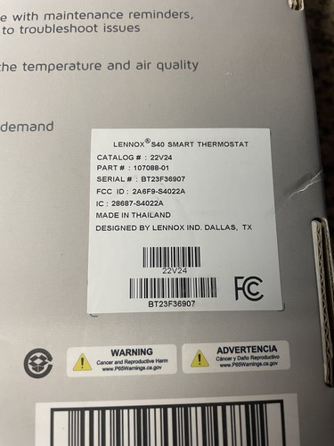 Lennox 22V24 iComfort S40 Ultra Smart Programmable Thermostat 7" HD Display.  - Picture 2 of 4