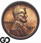 1927 Lincoln Cent Wheat Penny, Lustrous Gem BU++ RB