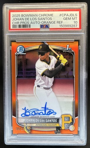 2025 Bowman Chrome Johan De Los Santos Auto Orange Refractor 1st #/25 PSA 10