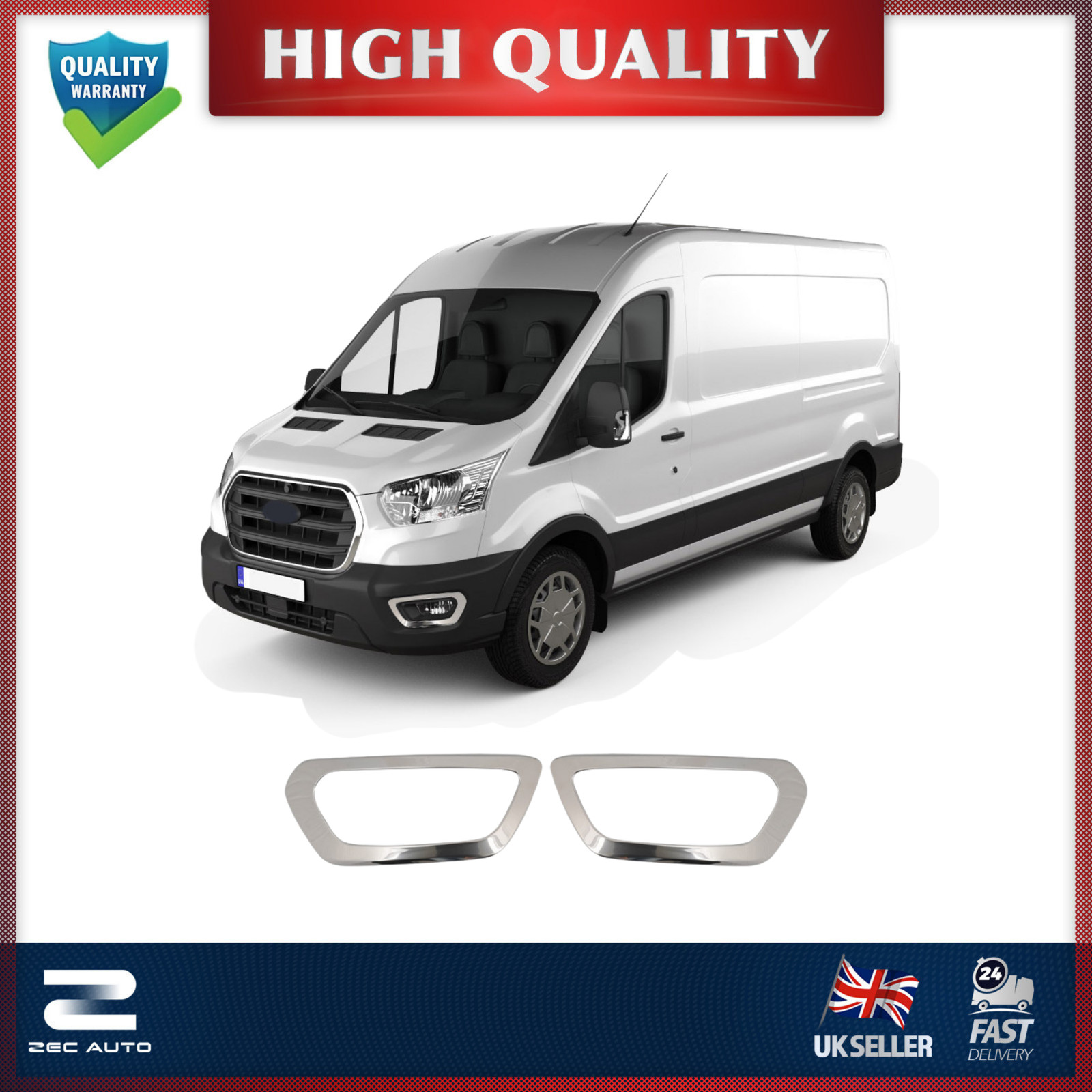 Chrome Fog Light Surround Trims for Ford Transit MK8 2019-Onwards Steel Set 2PC
