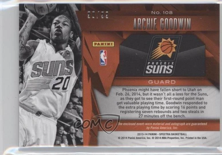 2013-14 Panini Spectra Jersey Light Blue /99 Archie Goodwin #108 Rookie Auto RC - Image 2 of 2