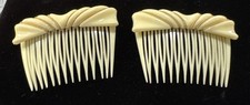 Vintage Beige Rope Slide Hair Comb Barrette Gold Wire Wrap