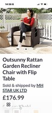 Outsunny Rattan Garden Recliner Chairs, Brown, With Side Tray x 2