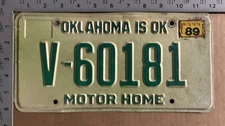 1989 Oklahoma motor home license plate V-60181 YOM DMV for your CAMPER 19077