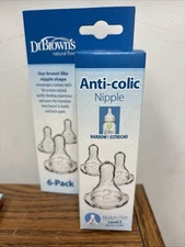 Dr. Brown's 6 Pk Natural Flow Anti-Colic Nipple Level 2 Medium Flow  3m+ NEW