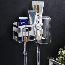 Wall Toothbrush Holders Mount Bathroom Organizer Stainless Steel Shelf