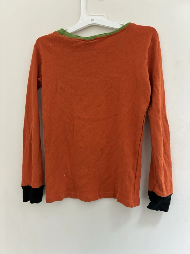 Gymboree Kids Girls Boy Fuzzy Jack-O-Lantern Cotton Long Sleeve PJ Top Orange 6 - Image 4 of 4