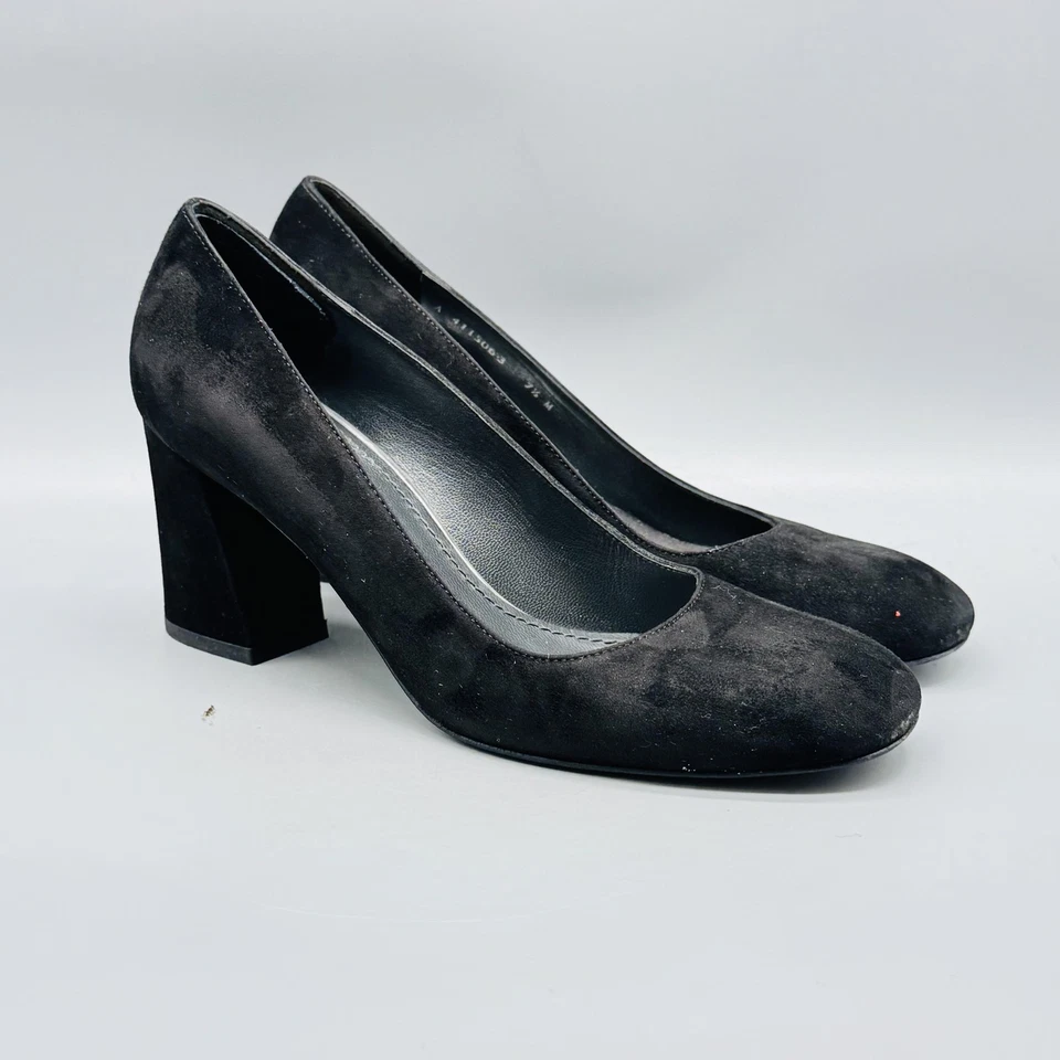 Zapatos de salón Stuart Weitzman para mujer 7,5 negros de gamuza tacón ancho punta redonda sin cordones Foto 2 de 4