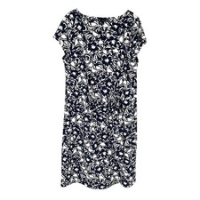 Talbots Dress Womens Size 1X Navy White Floral Side Gathered Stretch Jersey