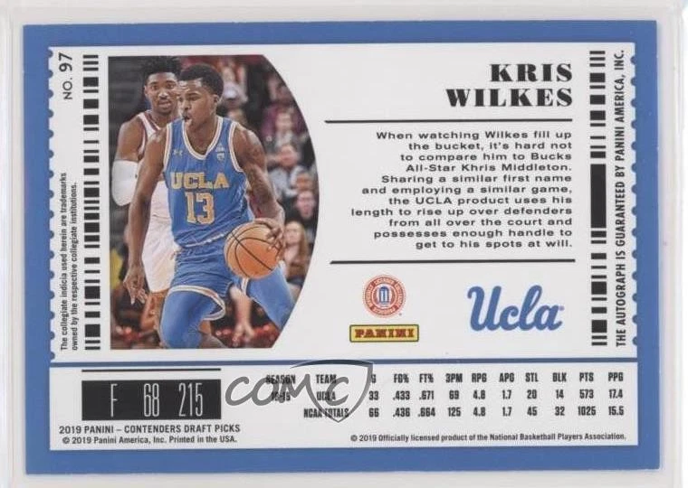 2019-20 Panini Contenders Draft Picks College Ticket /99 Kris Wilkes #97 Auto - Image 2 of 2