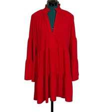 Amanda Uprichard Saffron Tiered Red Mini Dress Medium Long Sleeve Ruffle V Neck