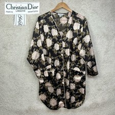 Vintage 70 s Christian Dior Lingerie Women s Satin Brown Floral Nightgown Robe M